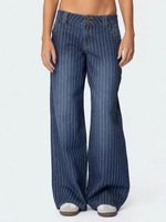 Nouvelles pantalons larges en jean à rayures fines pour femme, taille plus, coupe longue, effet délavé, pour le streetwear