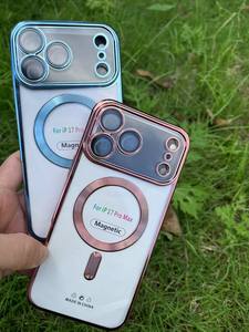 Custodia per paraurti in TPU magnetico placcato trasparente di lusso custodia Wireless per <span class=keywords><strong>iPhone</strong></span> 17 16 15 14 13 12 Pro Max Plus - Product Image 5