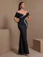 Ocstrade Vente en gros Nouvelle Robe longue moulante noire à fente haute, ornée de strass, Robe de soirée bustier pour femme, Robes décontractées en gros