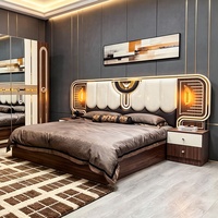 Ensemble de Lit Moderne en Cuir Double Luxe Taille King et Queen, Structure en Bois, Meuble de Chambre à Coucher Complet, Vente en Gros