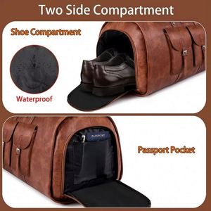 Bolsa de viaje impermeable para trajes de fábrica BSCI, bolsa de lona grande para ropa, bolsa de lona de cuero para ropa con bolsa para cosméticos y compartimento para portátil - Product Image 3