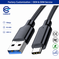 Câble USB 3.2 Gen 2 LUNG KAY Pro 10 Gbit/s Noir Mat 60W Type-C pour Transfert de Données avec SR Intégré pour SSD NVMe Workstation OEM