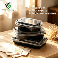 Boîtes à lunch jetables VEIKUN en PLA avec couvercles, entièrement biodégradables, boîtes à emporter noires pour salades de fruits et boîtes bento