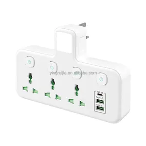 wall mounted expansion power strip Universal 3AC Outlets with USB-A and USB-C 5V2.1A charging port conversion power socket