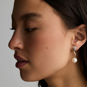 14k Gold Pearl and Diamond Jackets Stud Earrings Fashion Custom Earring Design Trendy Earings Luxury Designer <strong>Jewelry</strong> Earrings - Product Image 3