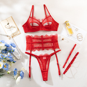 ชุดชั้นในลูกไม้เซ็กซี่ 4 ชิ้น ชุดชั้นในลูกไม้ฉลุลายซีทรู บราและจีสตริง ชุดรัดถุงน่อง ชุดเซ็กซี่ รุ่นใหม่ 1496 - Product Image 6
