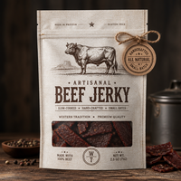 Sachet Doypack de luxe avec fenêtre pour bâtonnets de viande fumée artisanaux, emballage personnalisé pour bœuf séché, fermeture Ziplock SUP