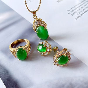 Venta al por mayor conjunto de joyería de moda Calcedonia conjunto de tres piezas Vintage ojo de gato piedra anillo pendiente COLLAR COLGANTE para regalos de navidad - Product Image 5