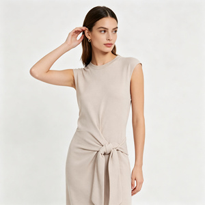 Abito Midi da <span class=keywords><strong>Donna</strong></span> Personalizzato Color Albicocca con Laccetti Frontali, Girocollo, Senza Maniche, Vestibilità Slim, Minimalista, Casual ed Elegante per l'Estate - Product Image 2