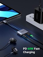Adaptateur UGREEN 2 en 1 USB C vers prise casque 3,5 mm et chargeur, type C vers prise audio auxiliaire avec charge rapide PD 60W