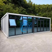 Maison conteneur moderne en verre trempé avec mur rideau, étanche, préfabriquée, mobile et modulaire, pour centre commercial et supermarché