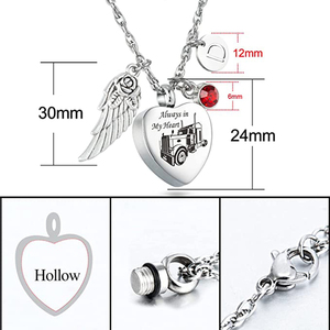 Colgante de corazón de acero inoxidable con alas de Ángel y piedra de nacimiento, collar, urna de cremación, joyería, recuerdo para cenizas de mascota humana - Product Image 2