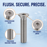 Vis de machine à tête fraisée hexagonale KM304 métriques M4 M5 M6 M8, grade 6.8, pour fixation industrielle