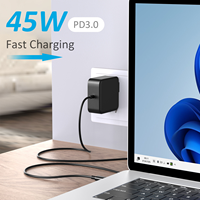 Pengisi Daya Laptop USB-C GaN 45W PD 3.0 Adaptor Daya 5V-20V Pengisian Cepat Untuk MacBook Dell HP Lenovo dan perangkat elektronik USB lainnya.
