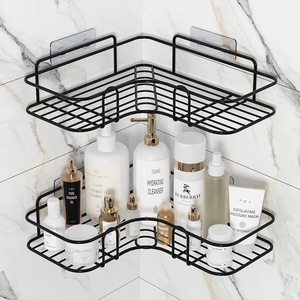 Wall-mounted Bathroom Shelf Organizer with Two Hooks Bathroom Shower Caddy Kitchen Storage Bathroom Rack