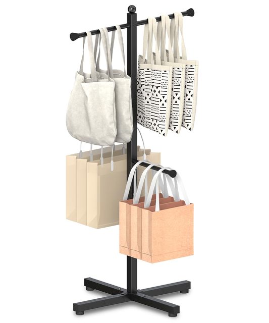 Adjustable Height Shopping Bag Rack Heavy Duty Metal T-shaped Grocery Bag Holder for Retail Stores Large Bag Display Stand