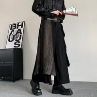 Culottes larges déstructurées pour hommes, patchwork irrégulier, coupe décontractée, pantalon long non en jean pour le streetwear