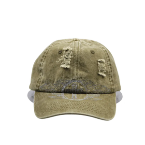 Gorra de Béisbol Vintage Verde Oliva de 6 Paneles con Bordado y Detalles Desgastados, Ajustable para Adultos, Unisex, Uso Casual - Product Image 1