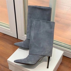 Bottines d'hiver à bout pointu pour femmes, bottines courtes en daim retourné, chaussures à talons aiguilles pour femmes - Product Image 6