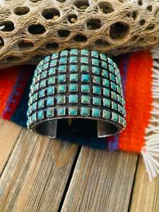 HANDCRAFTED KINGMAN TURQUOISE <b>AND</b> STERLING SILVER CLUSTER CUFF <b>BRACELET</b> - Product Image 6