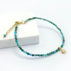 New <b>Women</b> Mini Energy Gemstone Turquoise <b>Bead</b> <b>Bracelet</b> With Star Charms Ready to Ship - Product Image 1