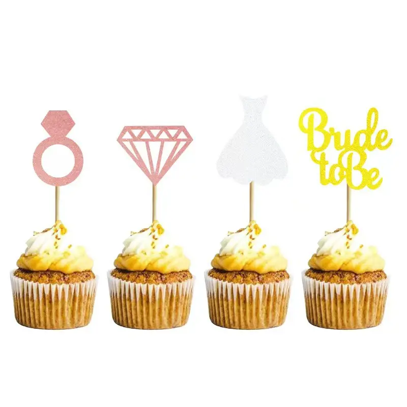 12pcs Noiva A Ser Bolo Cupcake Toppers 3D Diamond Ring Vestido De Casamento Para Noivado Bridal Shower Bachelorette Hen Party SP-83