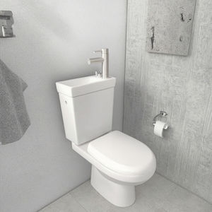 Évier de toilette à faible encombrement Toilette deux pièces en céramique moderne européenne avec <span class=keywords><strong>WC</strong></span> à double chasse d'eau et lavabo combiné pour un usage domestique - Product Image 1
