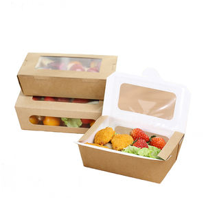 กล่องอาหารกระดาษคราฟท์สีน้ำตาลแบบใช้แล้วทิ้งพร้อมหน้าต่าง PVC ใสสำหรับใส่สลัด - Product Image 3