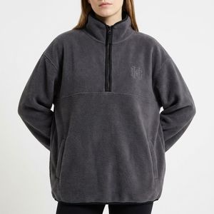 Sweat-shirt en <span class=keywords><strong>polaire</strong></span> surdimensionné pour <span class=keywords><strong>femme</strong></span> avec demi-fermeture éclair et logo brodé personnalisé, idéal pour le streetwear décontracté - Product Image 1