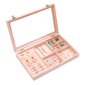 Drawer box base an lid packaging Glass flannelette Acrylic Tray Showcase Display Ring Luxury Organizer Velvet Jewelry Box