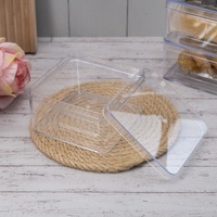 Boîte à pâtisserie carrée à profil bas en PS de qualité alimentaire 108x108x58mm 450ml pour biscuits, bonbons, macarons, pâtisseries JNH-027 Boîte de présentation transparente à vue complète