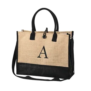 Individuell bedruckte personal isierte Logo Sublimation leere Sac kleinen Jute Umhängetasche Strand Shopper Leinen Einkaufstaschen mit verstellbarem Riemen