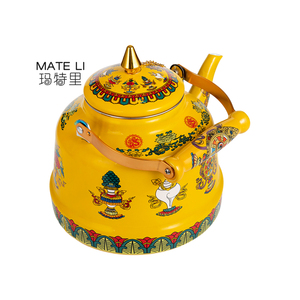 Custom <strong>Retro</strong> Enameled 3.3L Camping Tea Pot Unique Designs Coffee <strong>Kettle</strong> with Collapsible Handle - Product Image 1