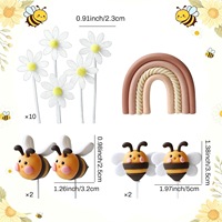 Décorations de gâteaux, ensemble de 15 pièces en plastique, jolies abeilles, bandes arc-en-ciel, petites fleurs décoratives pour décorations de fête d'anniversaire
