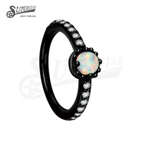 SUPERSTAR Anneau de nez clicker en acier inoxydable 316L avec segment articulé et serti de pierres opale et zircon cubique pour piercing septum, daith et hélix