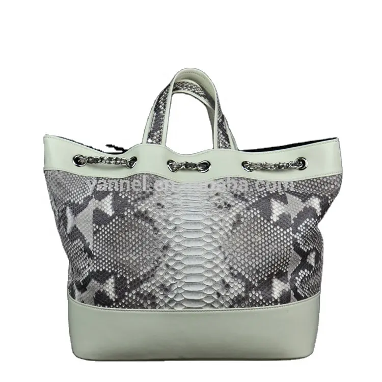 Deri tote çanta ile yeni moda gerçek yılan cilt cabrio çanta OEM çanta fabrika Guangzhou toptan bayan çanta