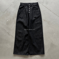 Celana Jeans Denim Kanvas Katun 14oz Model Baggy Streetwear Pria, Bahan Denim Selvedge Mentah Buatan Produsen Khusus