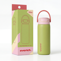Bouteille d'eau isotherme Everich à double paroi en acier inoxydable de 530 ml avec couvercle à paille anti-fuite et bouchon rabattable, pour une conservation longue durée des boissons chaudes ou froides