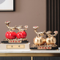 Figurine d'art populaire sculptée en résine époxy Persimmon Ruyi - Décoration d'intérieur chinoise de luxe léger, cadeau pour salon et meuble TV