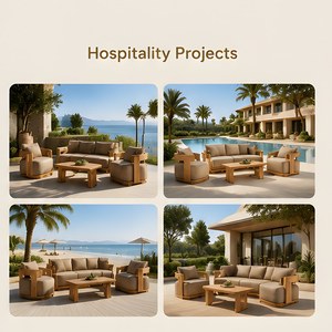 Muebles de Jardín de Lujo, Madera Resistente al Agua, Conjuntos de Sofás <span class=keywords><strong>para</strong></span> Exteriores, Sofá de Patio de Teca <span class=keywords><strong>para</strong></span> Hotel, Conjunto de Sofás Modernos <span class=keywords><strong>para</strong></span> Jardín - Product Image 2