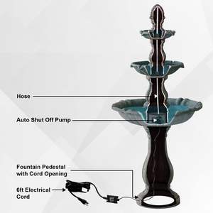 बैटरी और इलेक्ट्रिक 3 टियर पोर्टेबल आउटडोर फाइबरग्लास राल सजावटी पक्षी स्नान उद्यान जल फव्वारा - Product Image 6