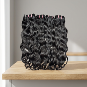 Extensions de cheveux humains indiens, bouclés naturels, ondulations profondes, noirs, double trame, tissage teintable - Product Image 3