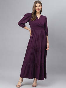 Women's Solid Wrap Fit and Flare V-Neck Maxi <b>Dress</b> for Woman Festive Fancy Casual Outfit Trending Stylish Long One Piece <b>Dresses</b> - Product Image 5