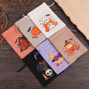Bolsa de Lino Suave con Cordón para Halloween, Estilo Europeo-Americano, Estampado de Dibujos Animados, Bolsa de Regalo, Bolsita para Dulces, con Logotipo Personalizado para Fiestas - Product Image 1