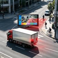 Système de surveillance de camion BSD 4 canaux 10 pouces, caméras de véhicule 4 canaux avec alarme sonore et visuelle pour les angles morts, pour la sécurité des camions et des flottes de bus