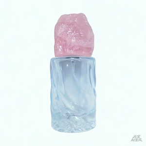 Botella de Vidrio Irregular Decorativa para Fragancias, Vacía, con Tapa de Cristal de Cuarzo Rosa Pulido a Mano - Product Image 6