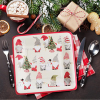 Assiettes en papier jetables écologiques carrées rouges imperméables avec impression mignonne du Père Noël pour fêtes, pique-niques et fêtes de fin d'année