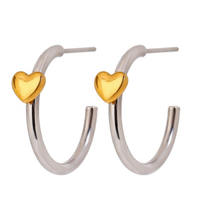 Heart <b>Shape</b> Hoop Earrings 18k Gold And Silver Color <b>Blocked</b> Stainless Steel For Gift - Product Image 1