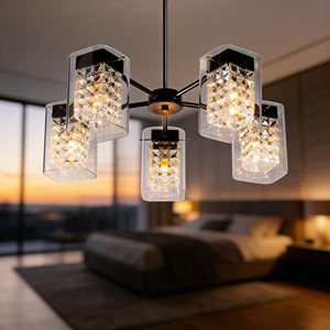 Lustre linéaire carré moderne de luxe pour la maison, éclairage domestique, E12 E14, en verre, pour cuisine, salle à manger, bar, hôtel, salon - Product Image 2