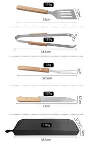 Outdoor <b>BBQ</b> grill set suitable for outdoor <b>charcoal</b> grilling home use includes tongs wooden-handled kitchen knife - Product Image 4